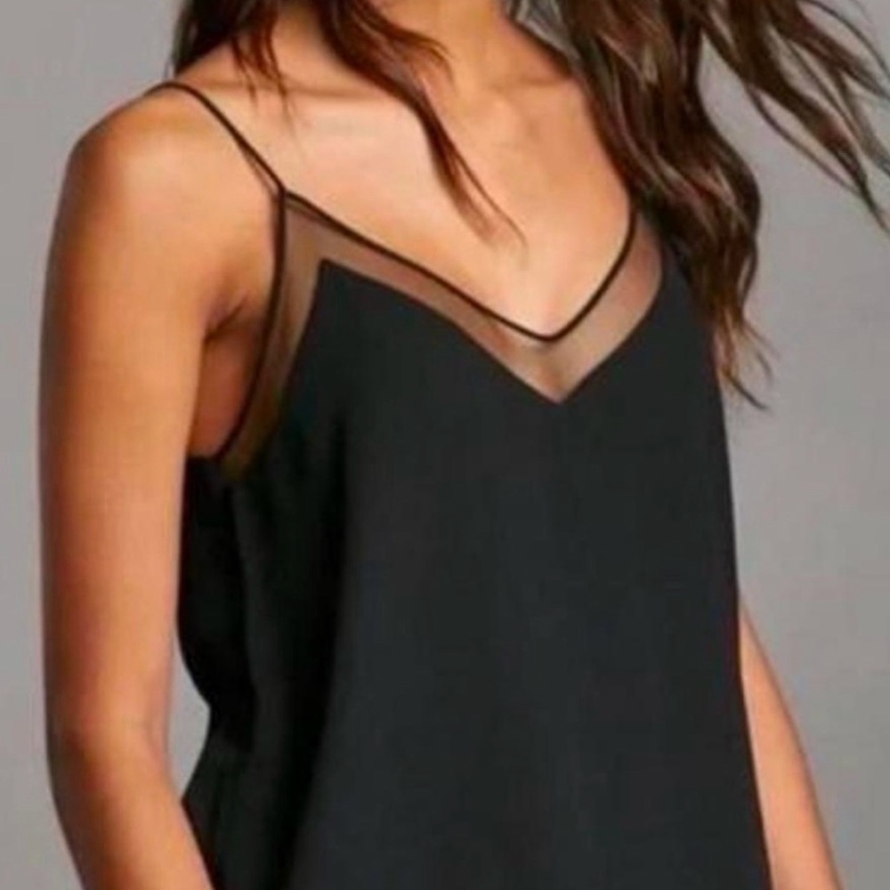 Aritzia Babaton Black Mesh Inset Dress Spaghetti Strap Size M